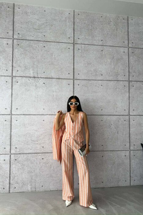 STRIPED JACKET+VEST+TROUSERS 3 PIECE WOMEN SET ORANGE/PORTOKALLI - 6