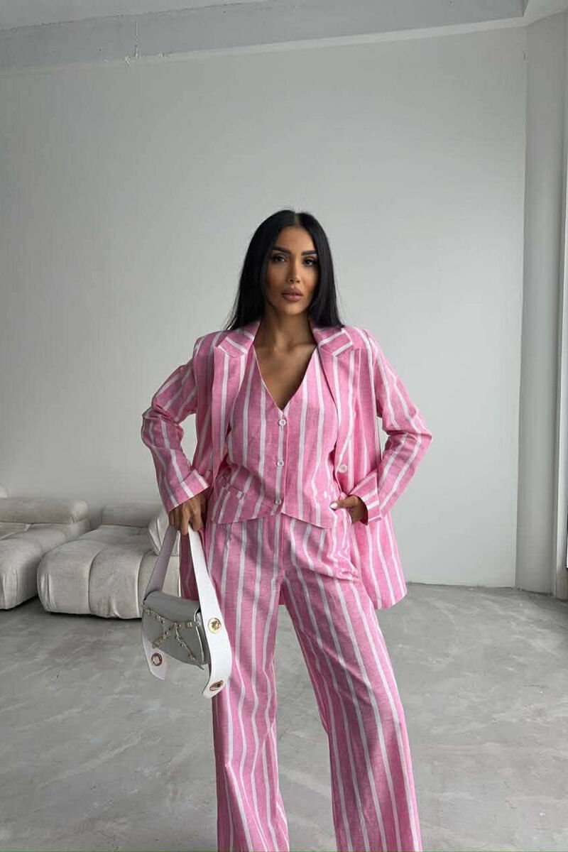 STRIPED JACKET+VEST+TROUSERS 3 PIECE WOMEN SET PINK/ROZE - 6