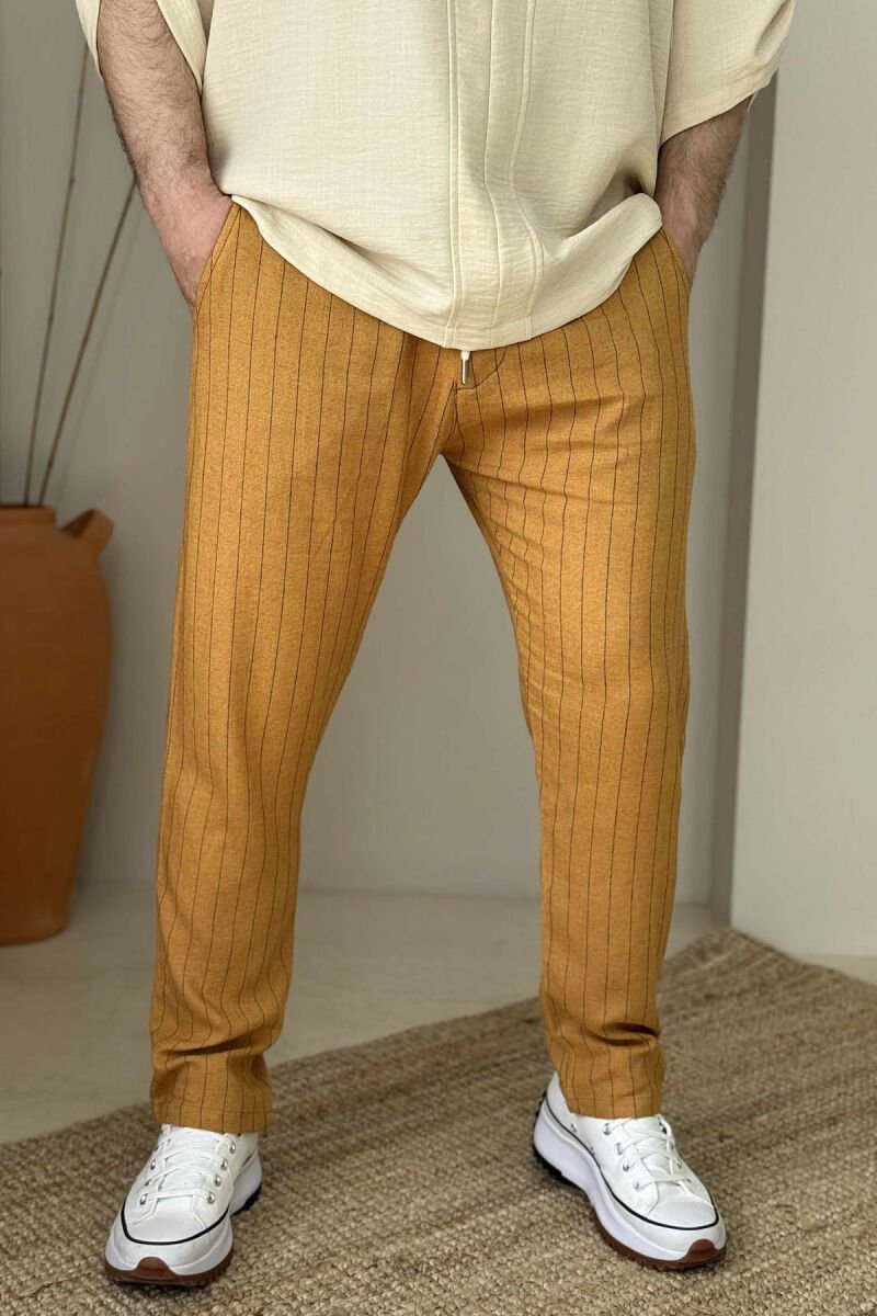 STRIPED LACING DETAIL MEN PANTS MUSTARD/MUSTARDE - 2