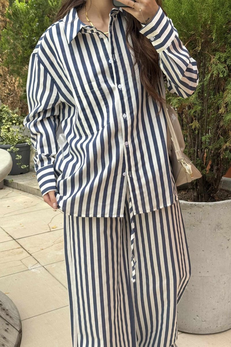 STRIPED LONG SLEEVE SHIRT+TROUSERS WOMEN SET BLUE/BLU - 2