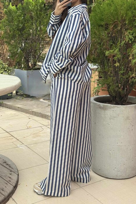 STRIPED LONG SLEEVE SHIRT+TROUSERS WOMEN SET BLUE/BLU - 3