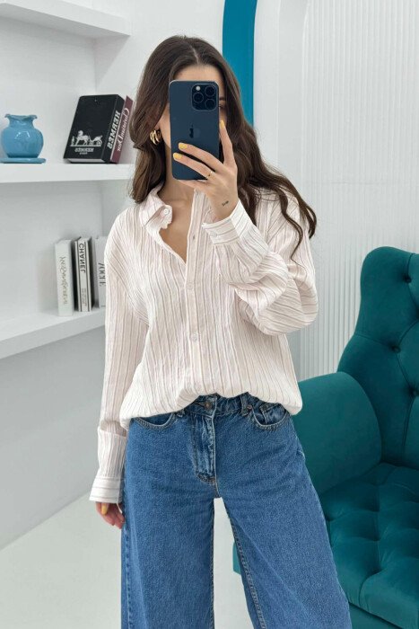 KËMISHË ME VIJA PËR FEMRA NË NGJYRËN PUDËR - KLAUDIO FASHION