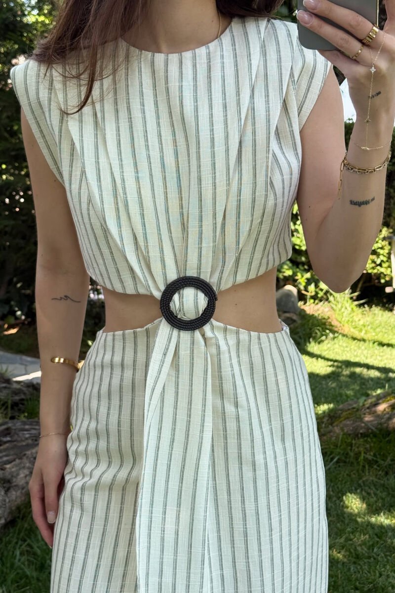 STRIPED LONG WOMEN DRESS CREAM/KREM - 5