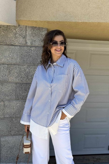 STRIPED LONG WOMEN SHIRT GREY/GRI - 4