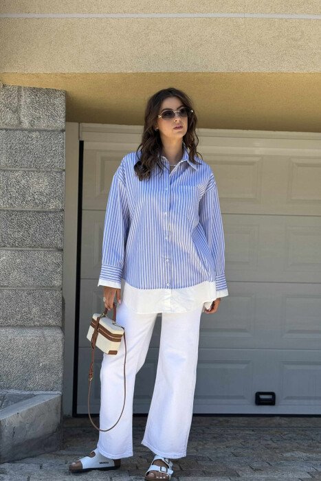 STRIPED LONG WOMEN SHIRT LIGHTBLUE/BZ - 4