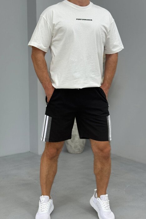 STRIPED MEN SHORT SWEATPANTS BLACK/ E ZEZE 