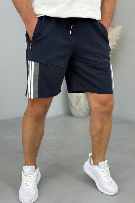 STRIPED MEN SHORT SWEATPANTS DARK BLUE/BEE - 3
