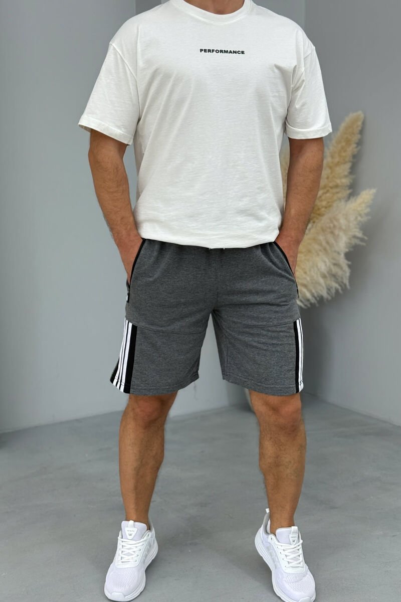 STRIPED MEN SHORT SWEATPANTS DARK GREY/GEE - 1