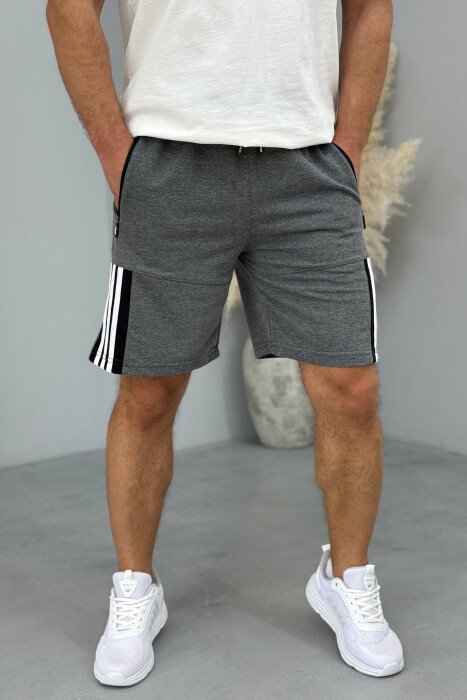 STRIPED MEN SHORT SWEATPANTS DARK GREY/GEE - 2