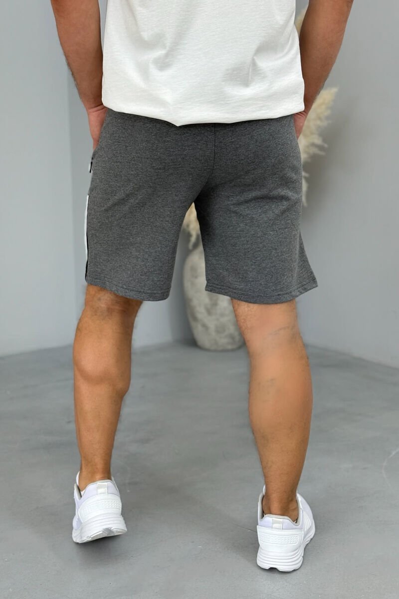 STRIPED MEN SHORT SWEATPANTS DARK GREY/GEE - 3