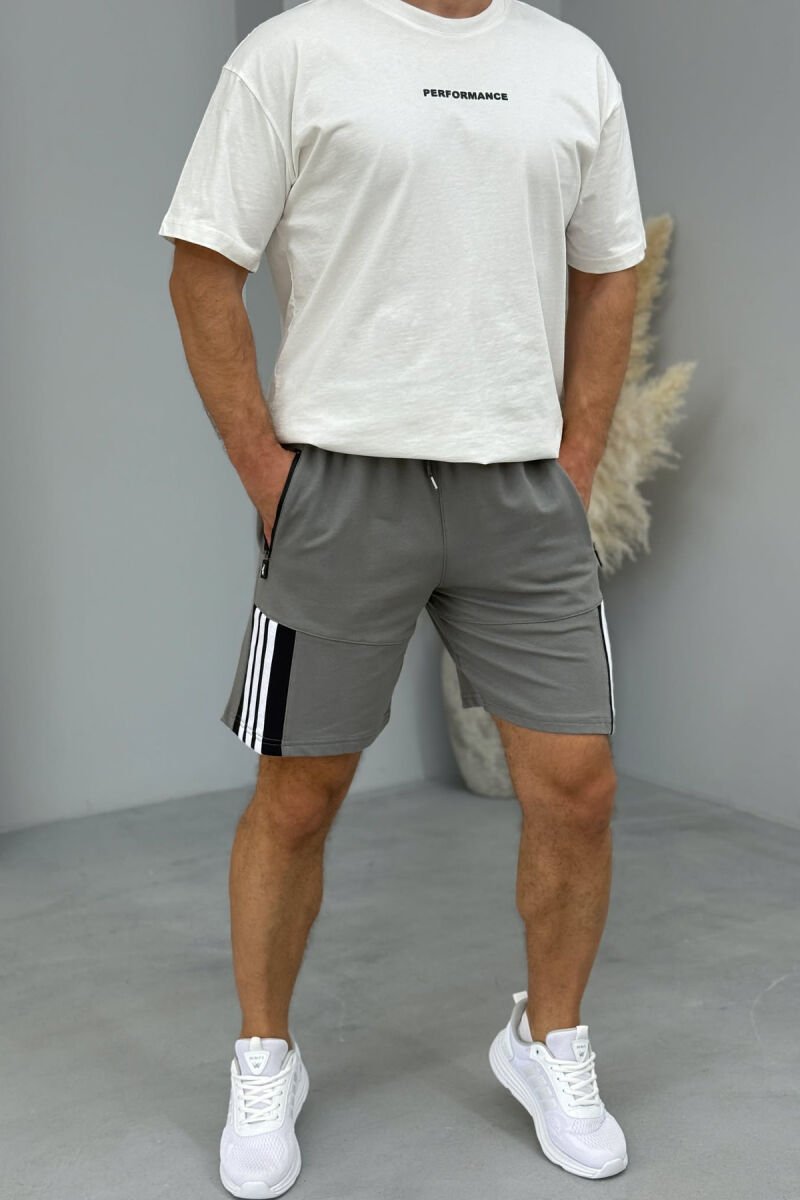STRIPED MEN SHORT SWEATPANTS GREY ASH/GRI HIRI - 1
