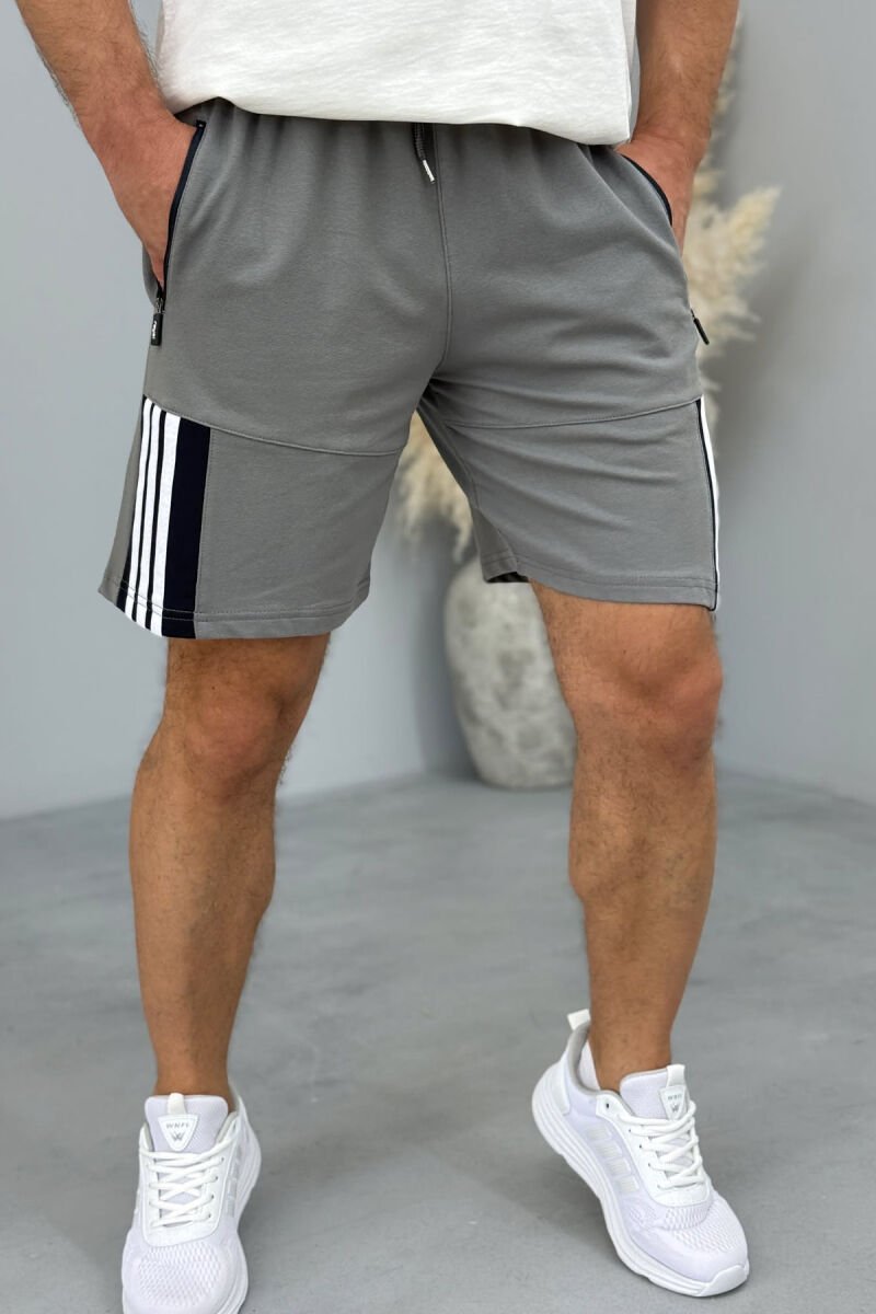STRIPED MEN SHORT SWEATPANTS GREY ASH/GRI HIRI - 2