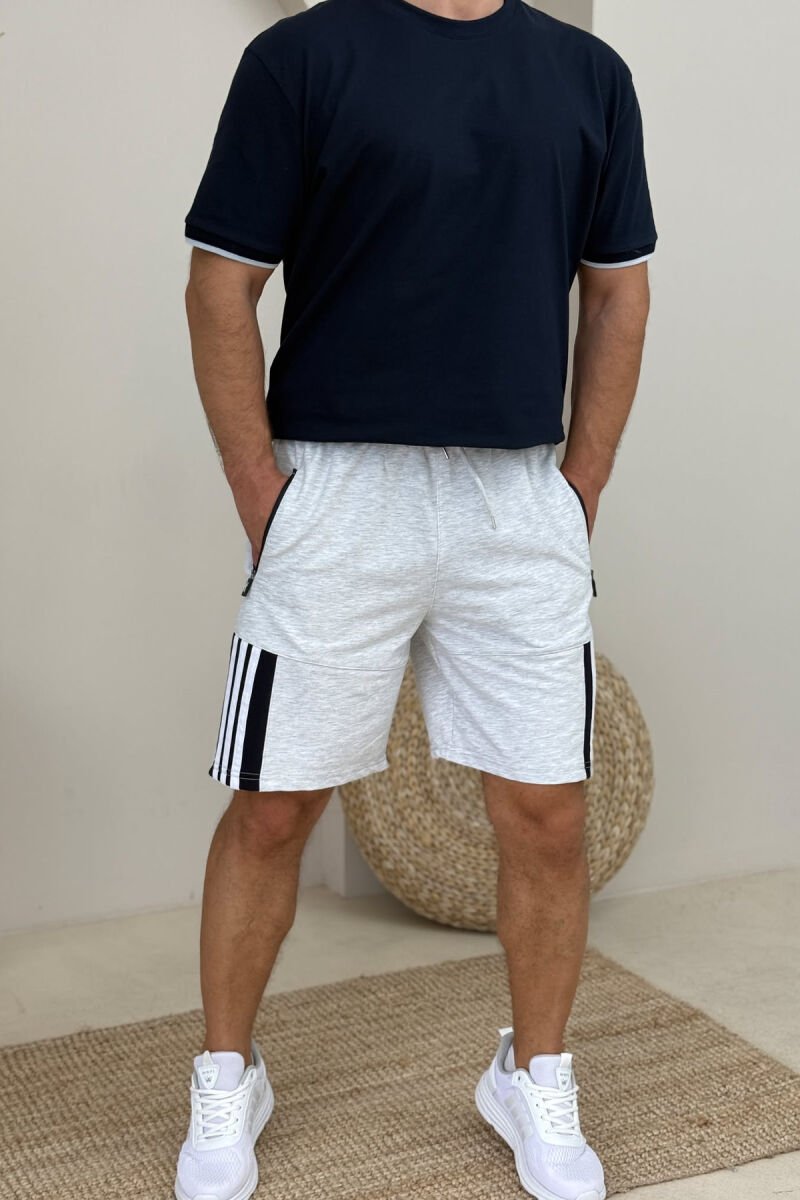 STRIPED MEN SHORT SWEATPANTS LIGHT GREY/GZ - 1