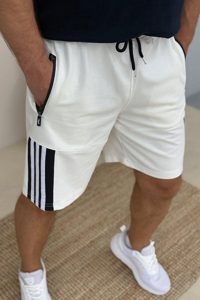 STRIPED MEN SHORT SWEATPANTS WHITE-E BARDHE - 2