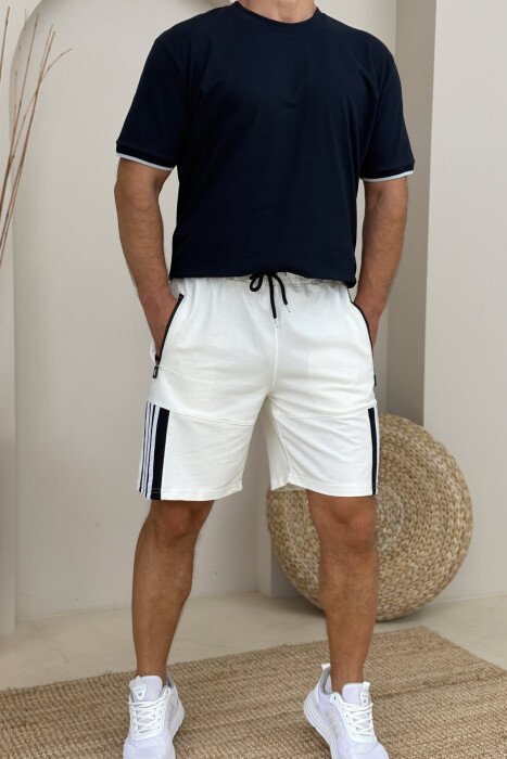 STRIPED MEN SHORT SWEATPANTS WHITE-E BARDHE 