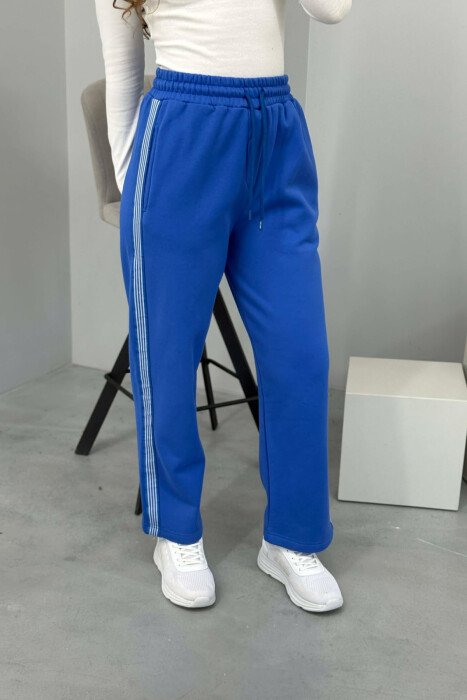 STRIPED ONE COLOR FLUFFY WOMEN SWEATPANTS BLUE/BLU - 3