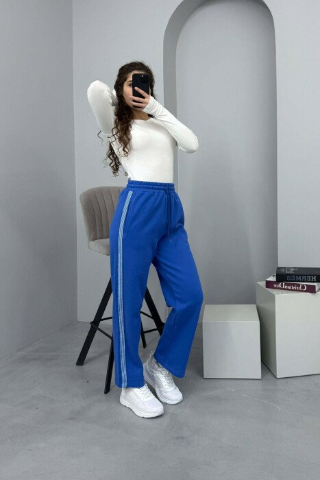STRIPED ONE COLOR FLUFFY WOMEN SWEATPANTS BLUE/BLU - 2