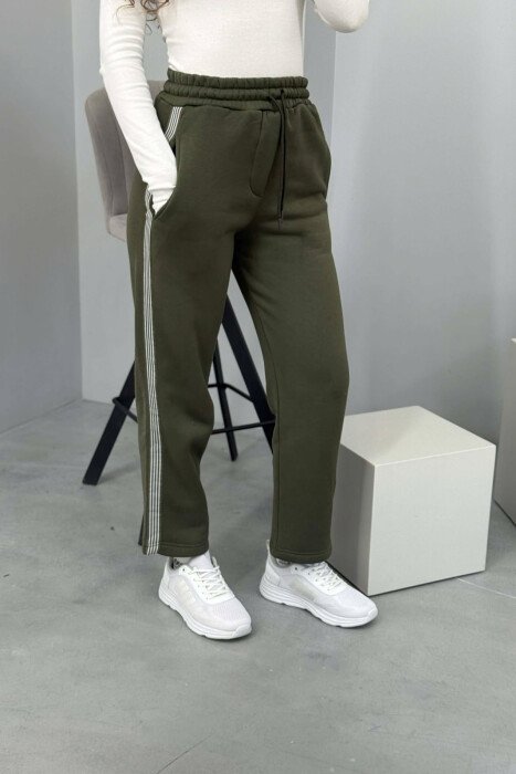 STRIPED ONE COLOR FLUFFY WOMEN SWEATPANTS GREEN/JESHILE - 3