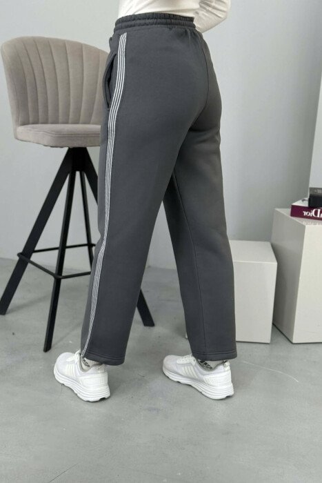 STRIPED ONE COLOR FLUFFY WOMEN SWEATPANTS GREY/GRI - 4