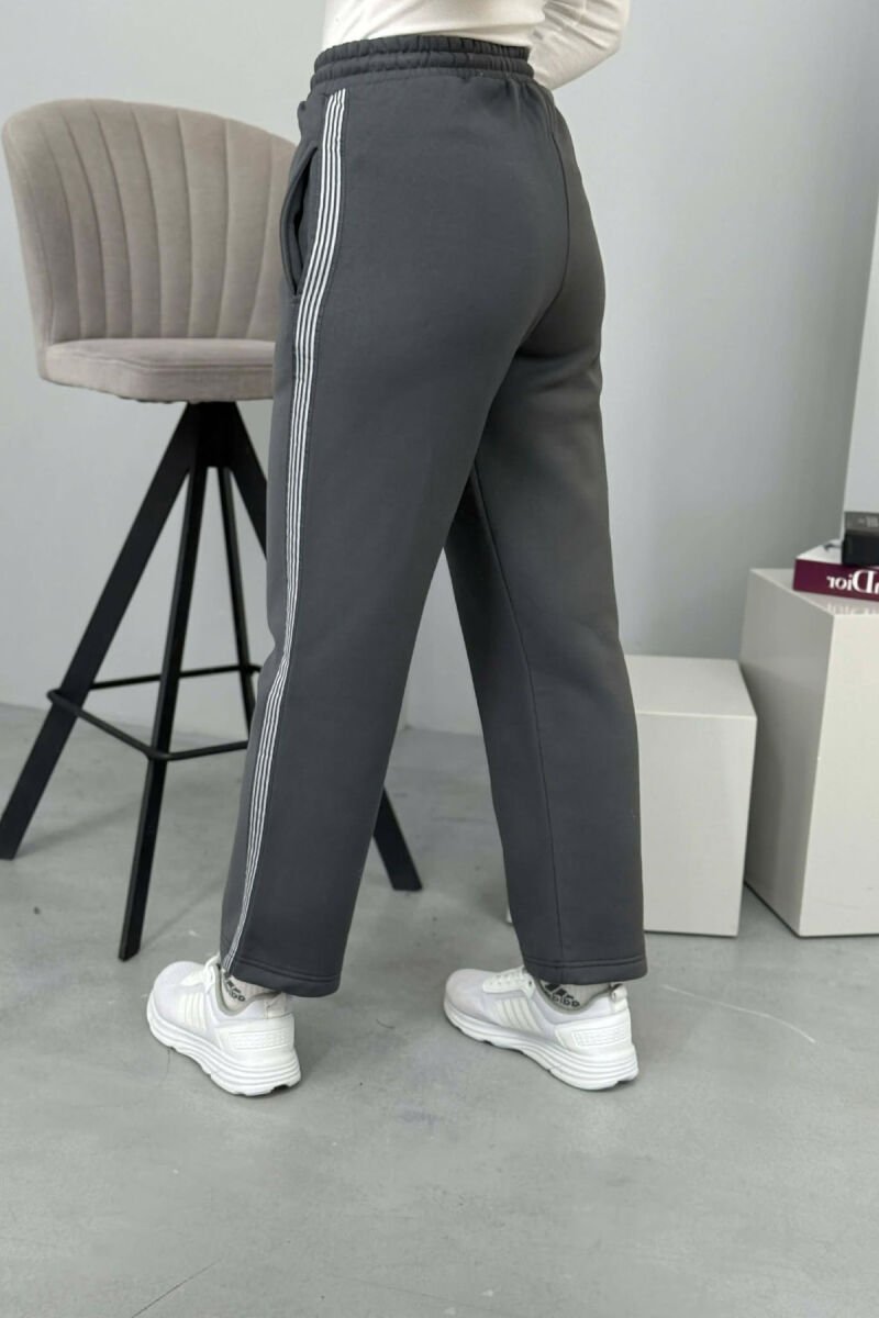 STRIPED ONE COLOR FLUFFY WOMEN SWEATPANTS GREY/GRI - 4