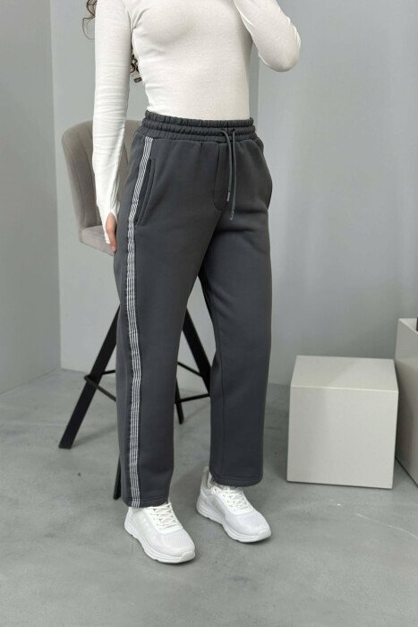 STRIPED ONE COLOR FLUFFY WOMEN SWEATPANTS GREY/GRI - 3