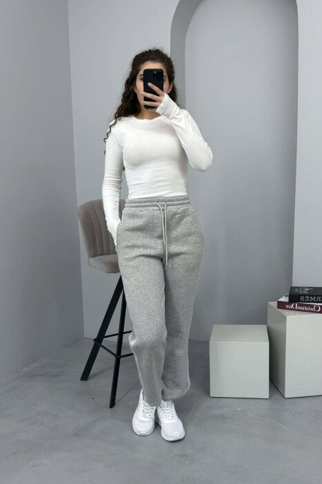 STRIPED ONE COLOR FLUFFY WOMEN SWEATPANTS LIGHT GREY/GZ 