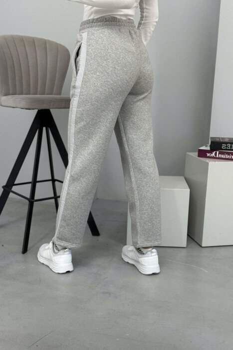STRIPED ONE COLOR FLUFFY WOMEN SWEATPANTS LIGHT GREY/GZ - 5
