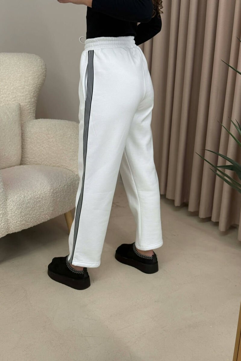 STRIPED ONE COLOR FLUFFY WOMEN SWEATPANTS WHITE-E BARDHE - 5