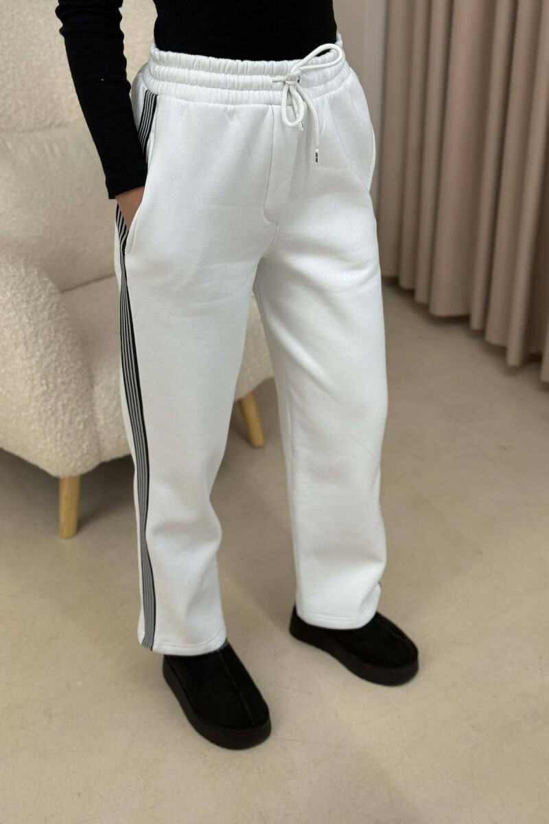 STRIPED ONE COLOR FLUFFY WOMEN SWEATPANTS WHITE-E BARDHE - 4