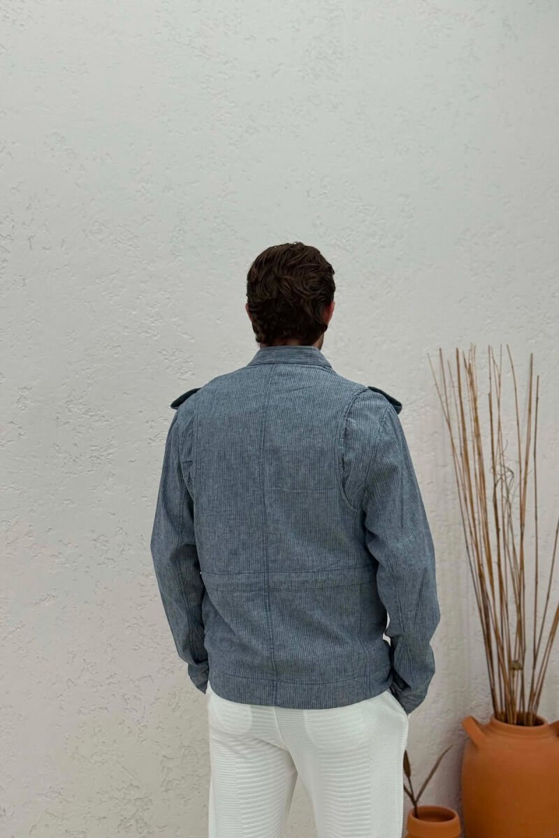 STRIPED POCKETS DETAIL SIMPLE MEN JACKET LIGHTBLUE/BZ - 2