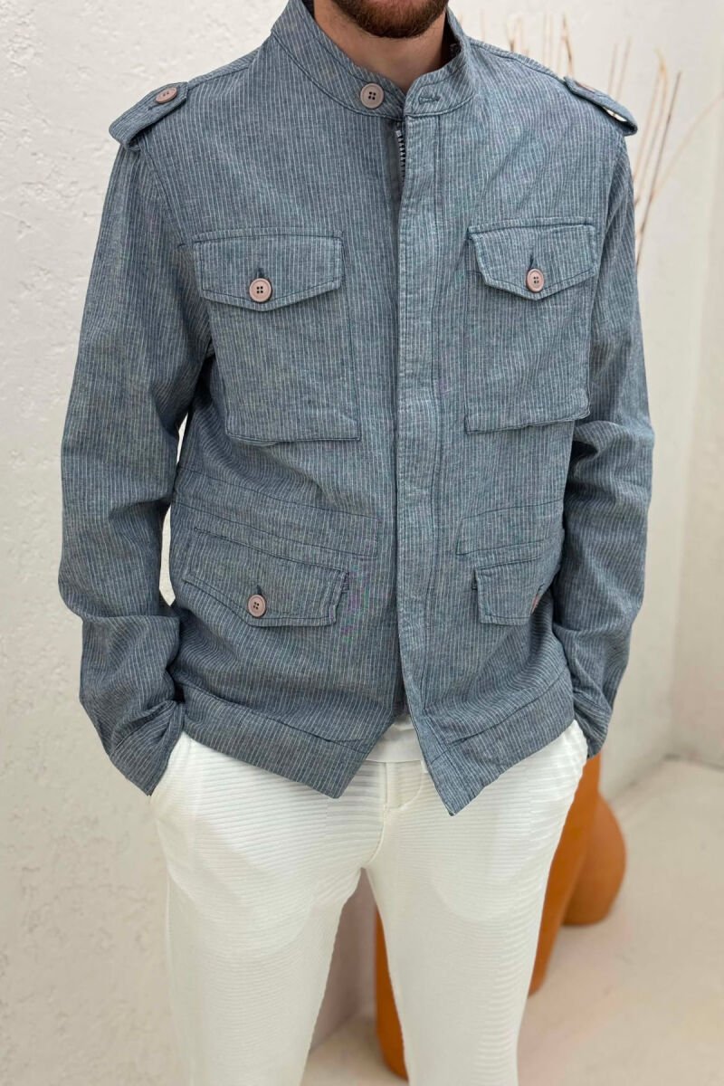 STRIPED POCKETS DETAIL SIMPLE MEN JACKET LIGHTBLUE/BZ - 3