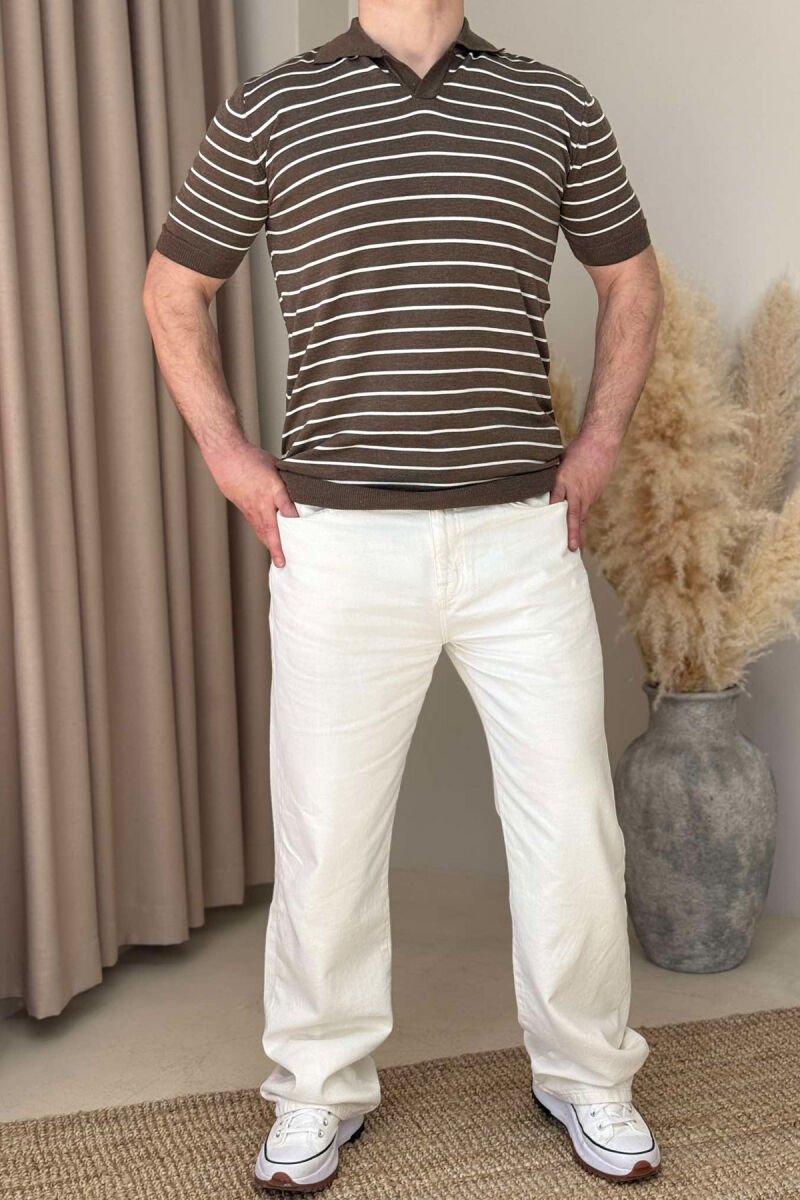 STRIPED POLO NECK MEN T-SHIRT BROWN/KAFE - 2