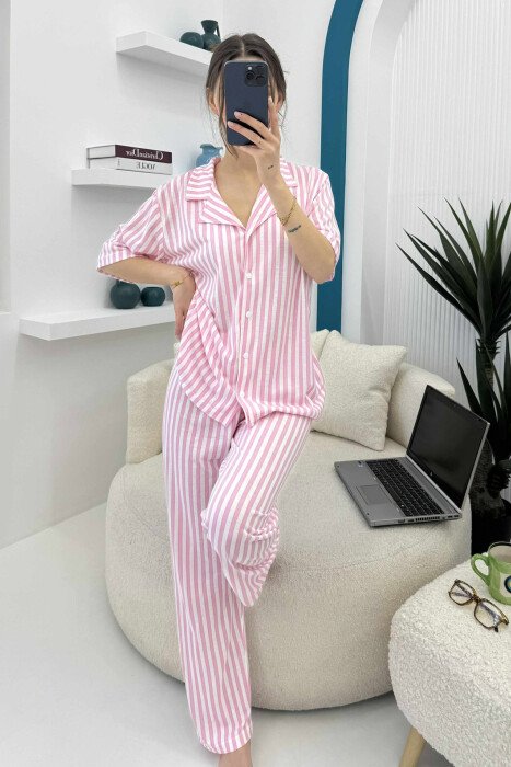 STRIPED SHIRT+TROUSERS WOMEN PYJAMAS PINK/ROZE - 1