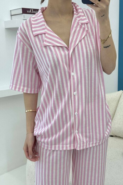 STRIPED SHIRT+TROUSERS WOMEN PYJAMAS PINK/ROZE - 2