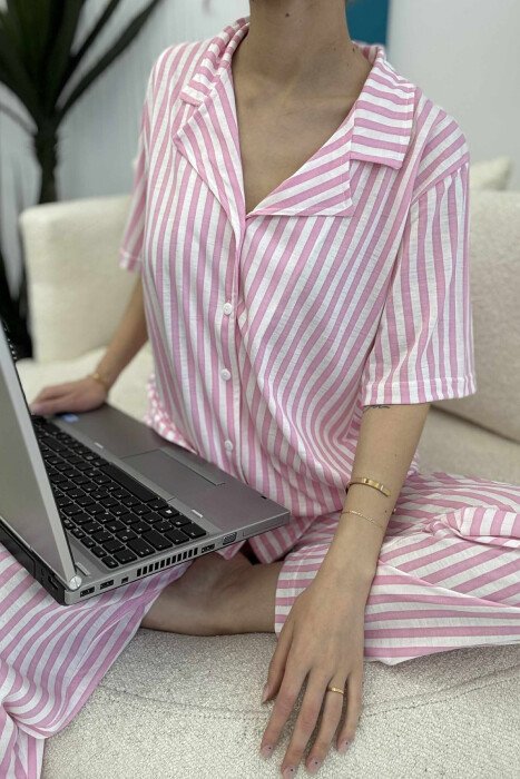 STRIPED SHIRT+TROUSERS WOMEN PYJAMAS PINK/ROZE - 6