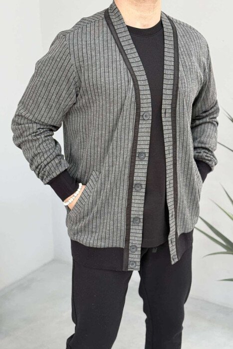 STRIPED SIMPLE MEN CARDIGAN GREY/GRI - 1