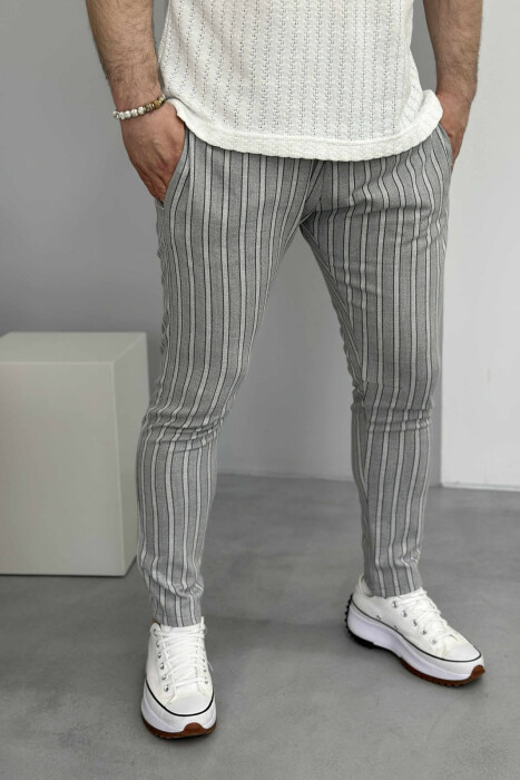 STRIPED SIMPLE MEN PANTS LIGHT GREY/GZ - KLAUDIO FASHION