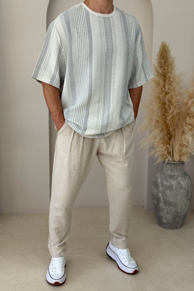 STRIPED SIMPLE MEN T-SHIRT LIGHT GREY/GZ - 1