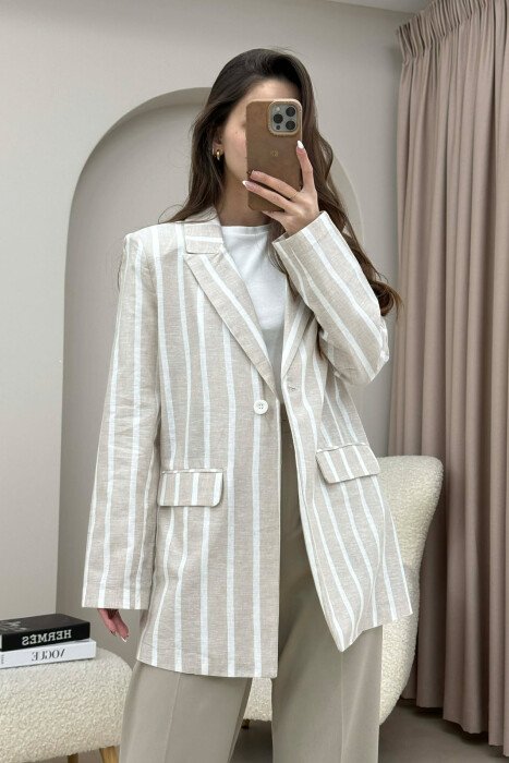 STRIPED SIMPLE WOMEN JACKET LIGHT BEIGE/BZHZB 