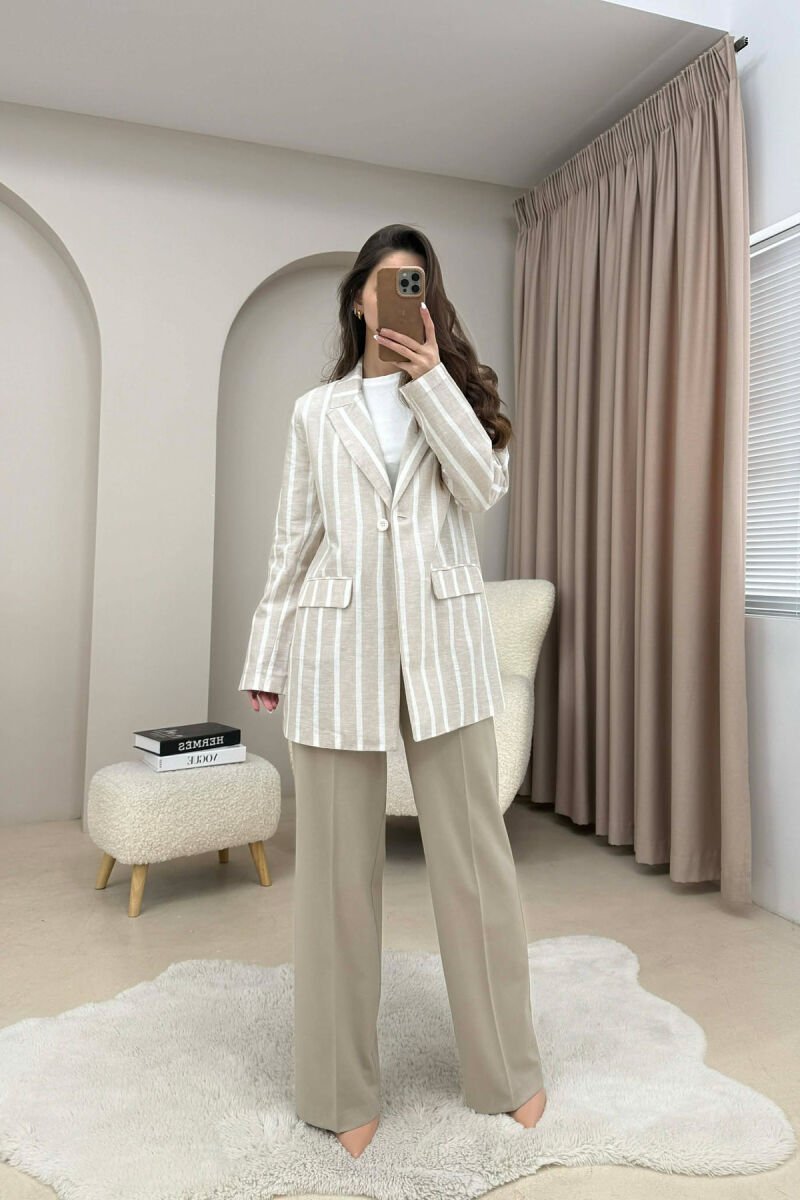 STRIPED SIMPLE WOMEN JACKET LIGHT BEIGE/BZHZB - 2