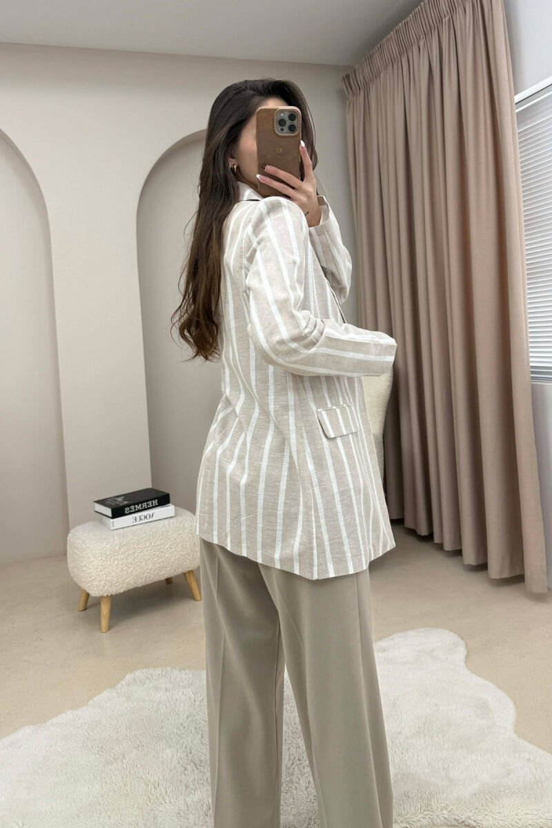 STRIPED SIMPLE WOMEN JACKET LIGHT BEIGE/BZHZB - 4