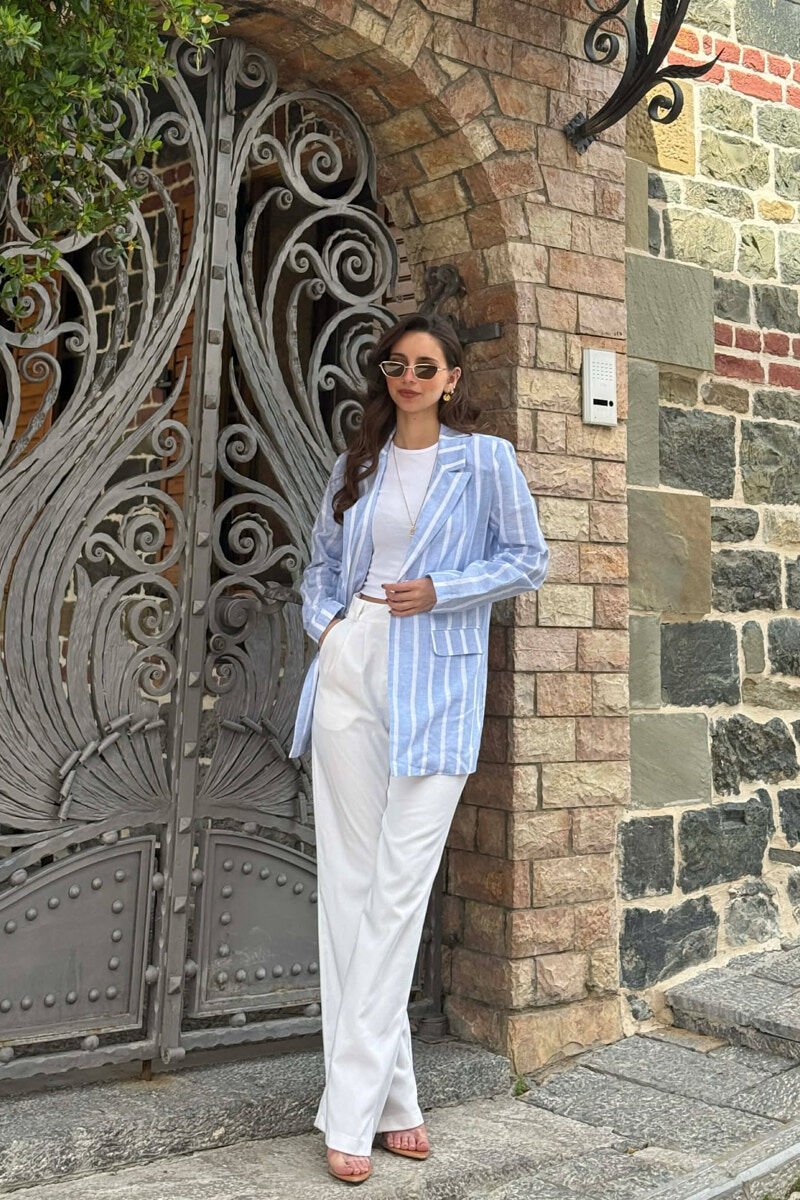 STRIPED SIMPLE WOMEN JACKET LIGHTBLUE/BZ - 8