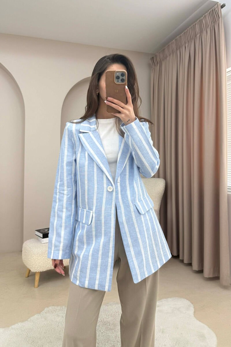 STRIPED SIMPLE WOMEN JACKET LIGHTBLUE/BZ - 1