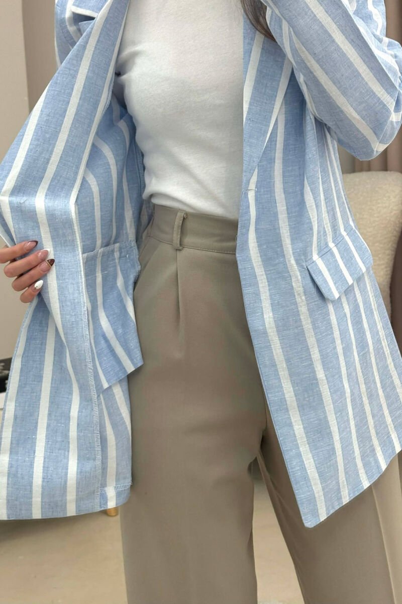 STRIPED SIMPLE WOMEN JACKET LIGHTBLUE/BZ - 4