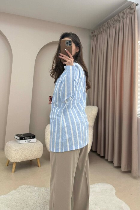 STRIPED SIMPLE WOMEN JACKET LIGHTBLUE/BZ - 6