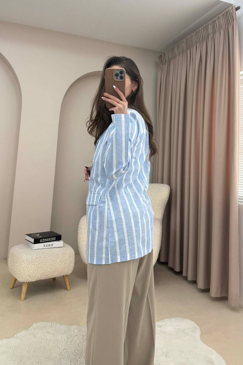 STRIPED SIMPLE WOMEN JACKET LIGHTBLUE/BZ - 6