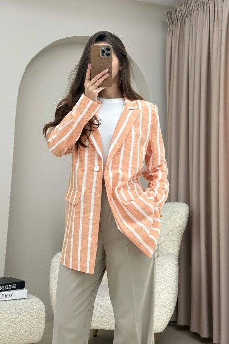 STRIPED SIMPLE WOMEN JACKET ORANGE/PORTOKALLI 