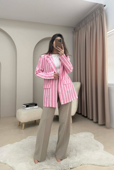 STRIPED SIMPLE WOMEN JACKET PINK/ROZE - 2