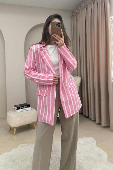 STRIPED SIMPLE WOMEN JACKET PINK/ROZE - 1