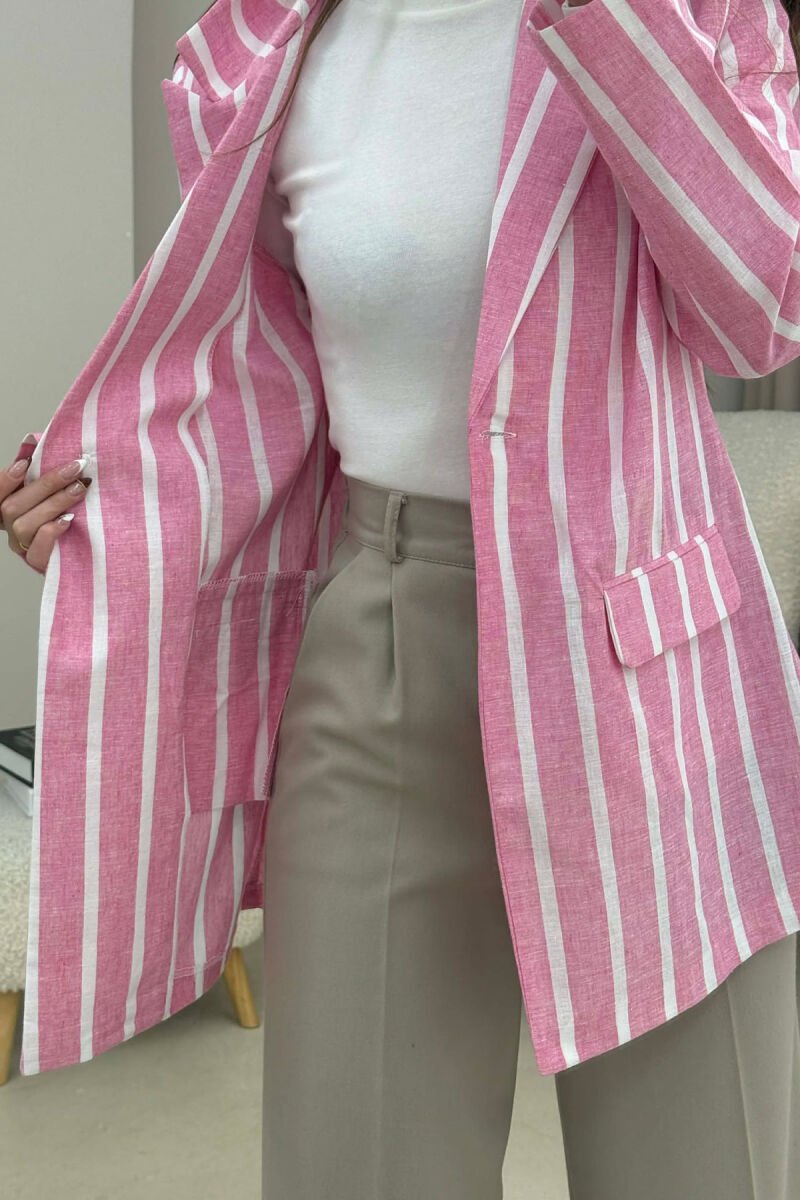 STRIPED SIMPLE WOMEN JACKET PINK/ROZE - 3